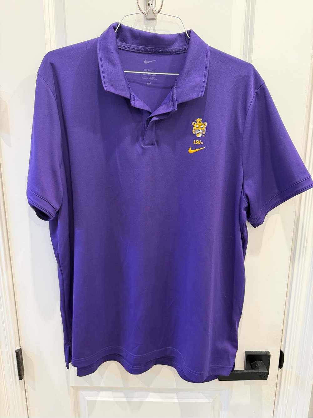 Nike Purple LSU Dri-FIT Polo with Gold Swoosh